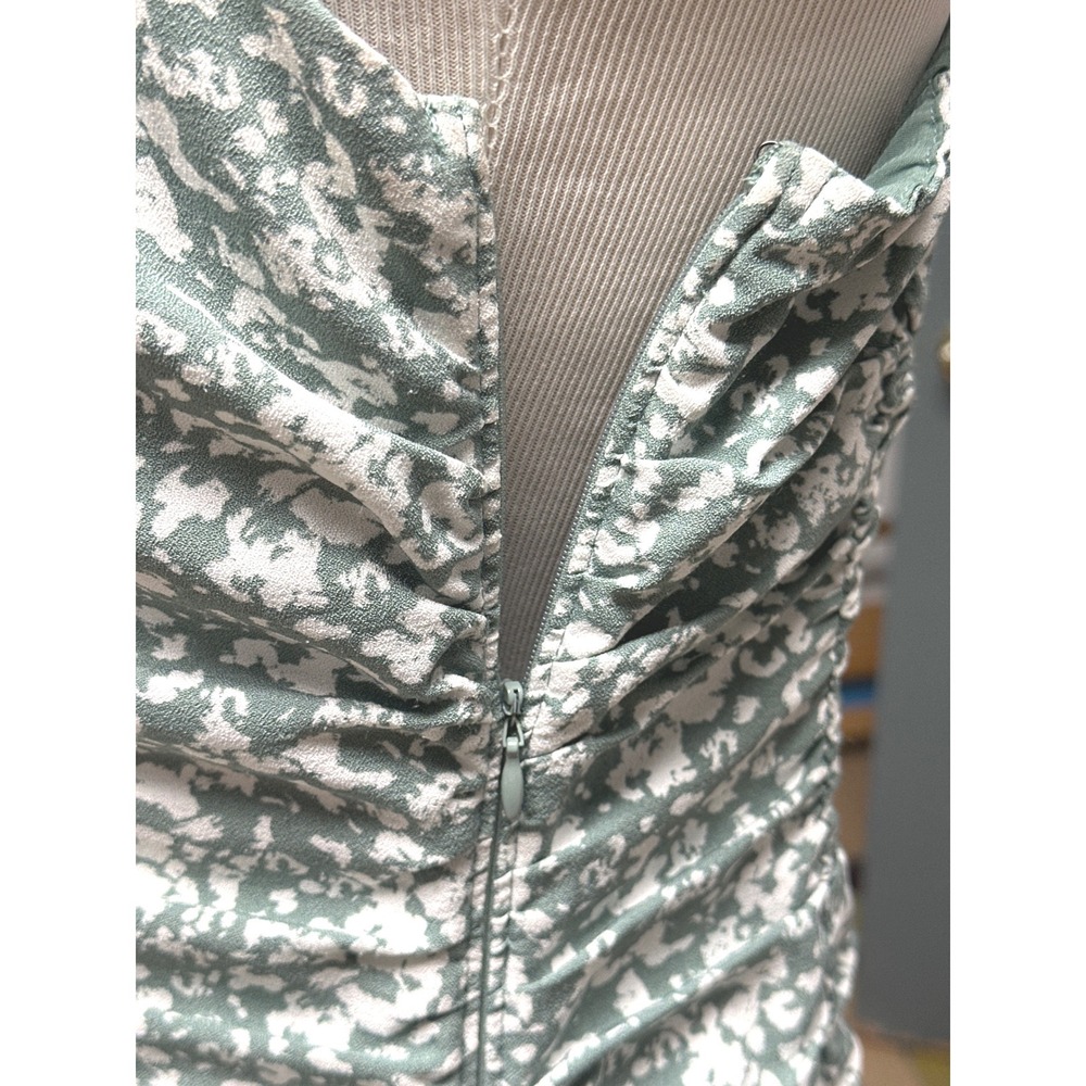 Abercrombie & Fitch Sage Green Floral Ruched Mini Bodycon Dress Small Sweetheart - Picture 6 of 8
